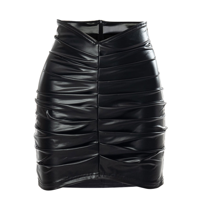 Voguable  Pu Leather High Waist Folds Zipper Sexy Mini Skirt 2022 New Fashion Women Elegant Streetwear Party Clothings Y2K voguable