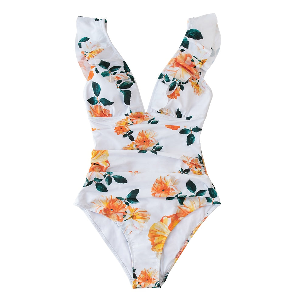 Voguable  Solid Black Ruffled One-piece Swimsuit Women Sexy Lace Up Monokini Swimwear 2022 New Girl Beach Bathing Suits voguable