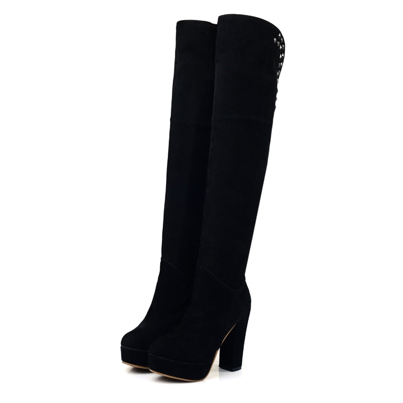 New Fashion Spring Winter Women Black Knight Boots Sexy Over the Knee Boots High Heels Platform Long Bota Feminina Plus Size 46 voguable