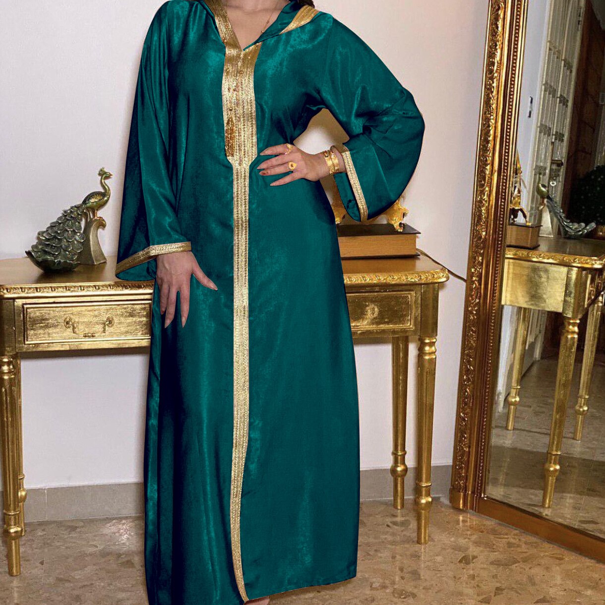 Dubai Arabic Muslim Abaya Dress for Women Fall 2021 Champagne Moroccan Kaftan Hooded Robe Turkish Islamic Jalabiya voguable