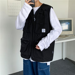 Vests Men Multi-pockets Chic Plus Size 3XL Tactic Teens Japanese Style Plus Velvet Chic Fashion Streetwear Jackets Hip-hop Coat voguable