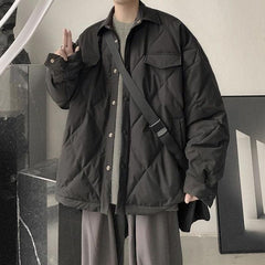 Voguable Japan casual men's winter new jacket cotton lapel thick loose warm cotton padded jacket simple unisex preppy solid home wear top voguable