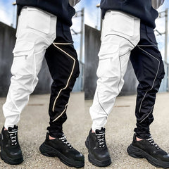 Voguable Mens Casual Cargo Pants Loose Plus Size Striped Multi Pocket Sports Fitness Hip Hop Jogger Trousers voguable