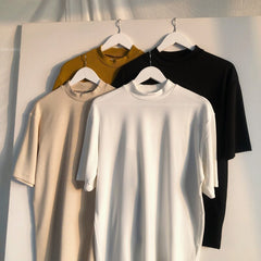 Men's wear  summer fashion Solid Color Turtleneck Short Sleeve Tee for men and women korean style casual tops voguable