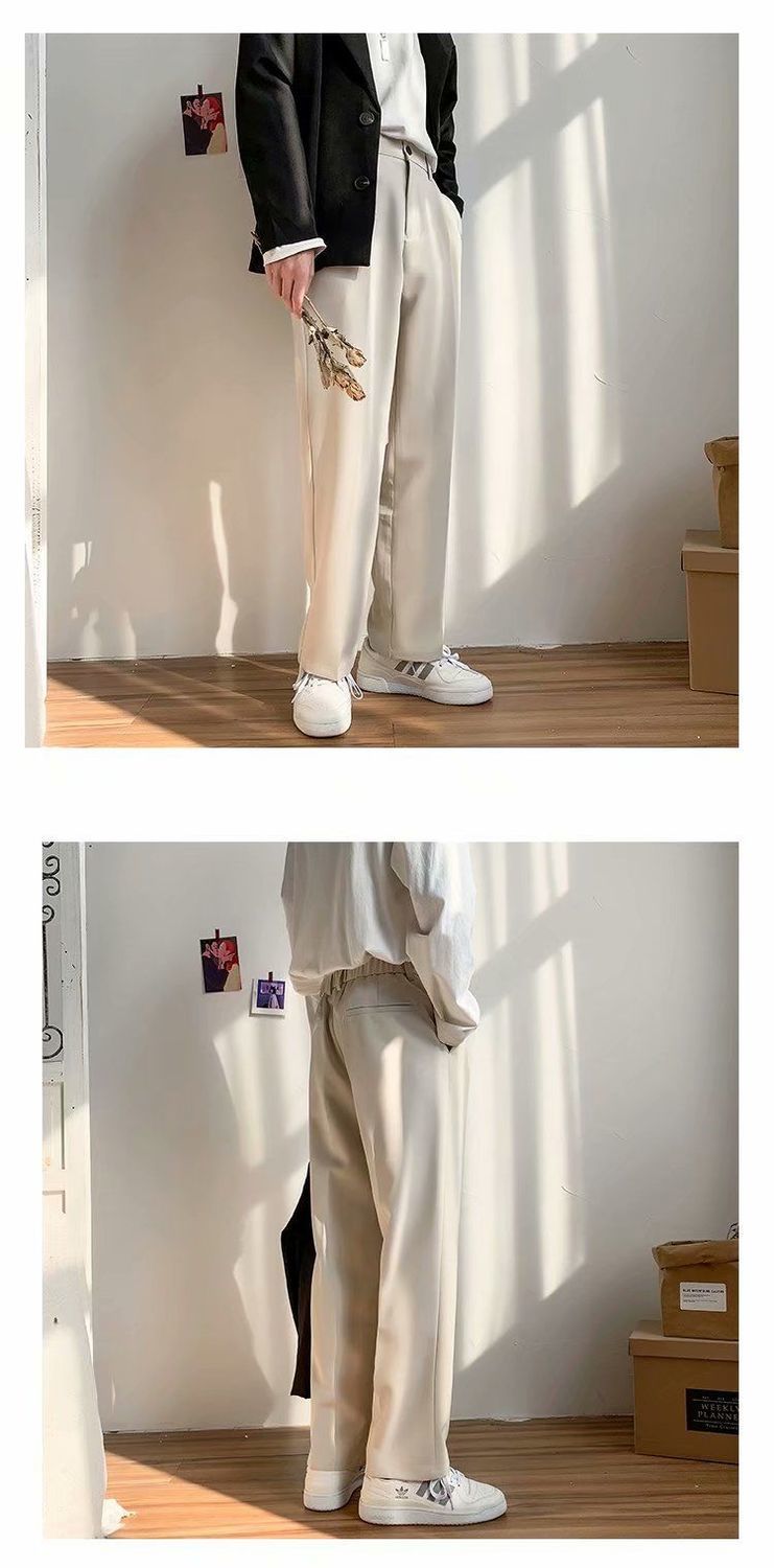 Voguable Ice Silk Men Suit Pants Loose Loose Drape Straight Leg Trousers for Men Thin Wide-leg Casual Ninth Pants Japanese Streetwear voguable