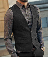 Voguable Men's Vest Suit Boutique Wool Tweed Slim Fit Leisure Cotton Male Gentleman Beckham Business Waistcoat For Wedding Groomsmen voguable