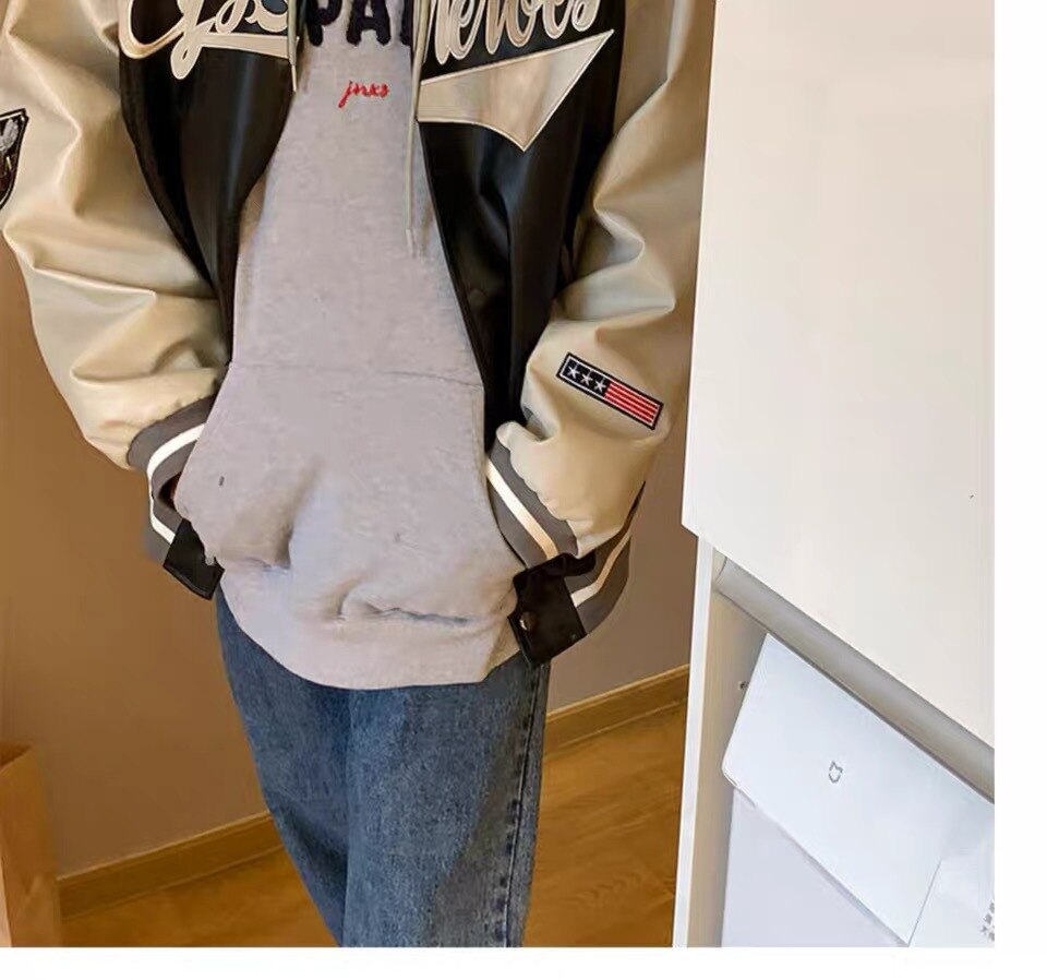 Voguable Men's Leather Jacket Coat Baseball Varsity Jacket Men Sweatshirts Men's Tracksuit Outerwear Korean Streetwear Hip Hop voguable