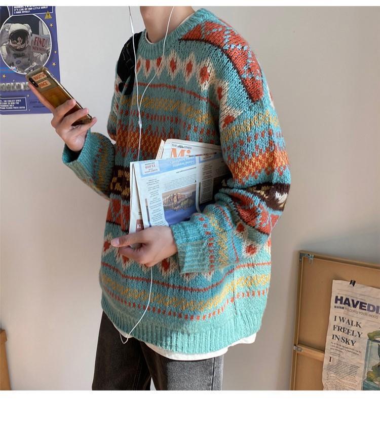 Voguable Men's Knitted Vintage Graphic Sweater with Pattern Brown Blue Pullovers Sweaters and Jumpers Korean Streetwear Harajuku voguable