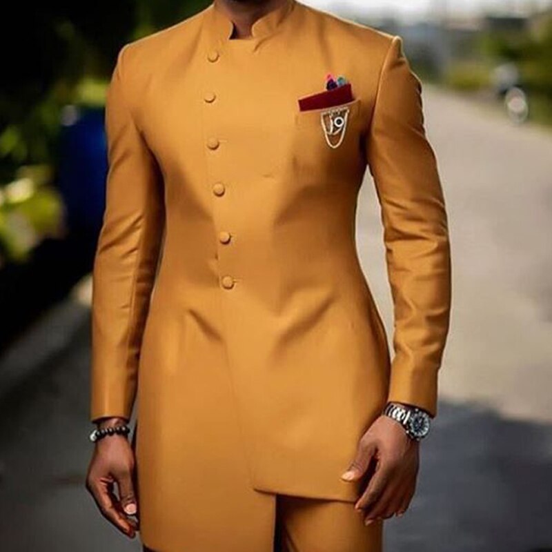 Voguable Brown Jodhpuri Suit with Stand Collar 2 Piece Formal Wedding Groom Tuxedo Male Fashion Jacket Pants New Arrival voguable