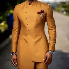 Voguable Brown Jodhpuri Suit with Stand Collar 2 Piece Formal Wedding Groom Tuxedo Male Fashion Jacket Pants New Arrival voguable