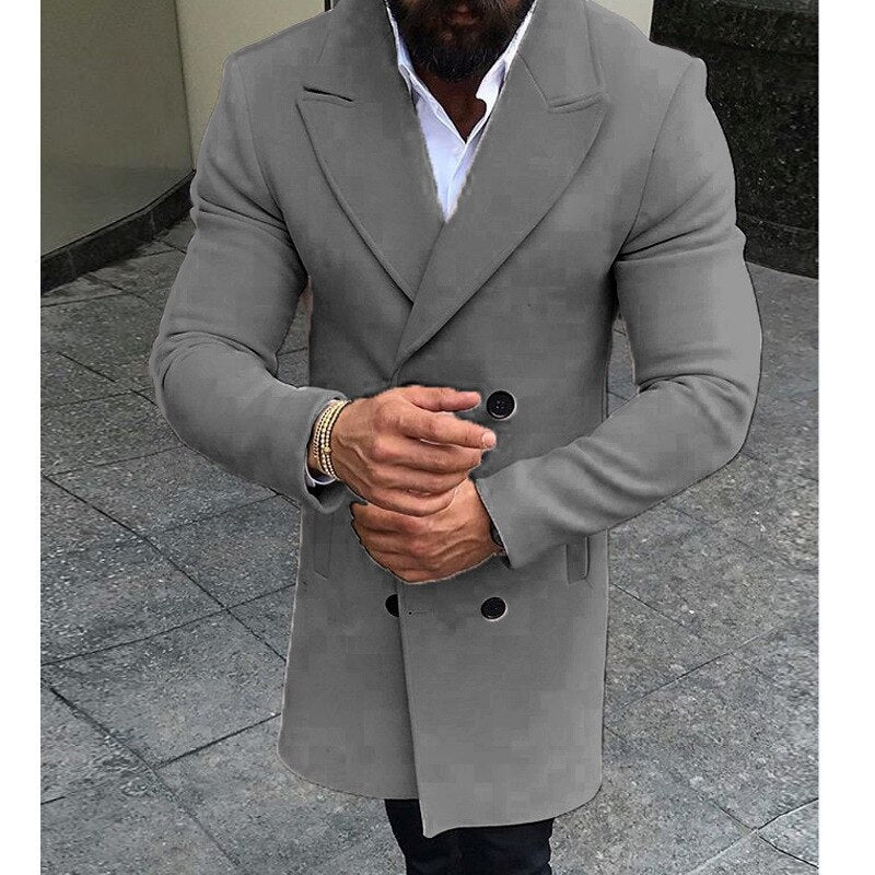 Voguable Men's White Double Breasted Trench Coat 2021 Winter New Slim Fit Overcoat Casual Solid Color Windbreaker Outwear Manteau Homme voguable