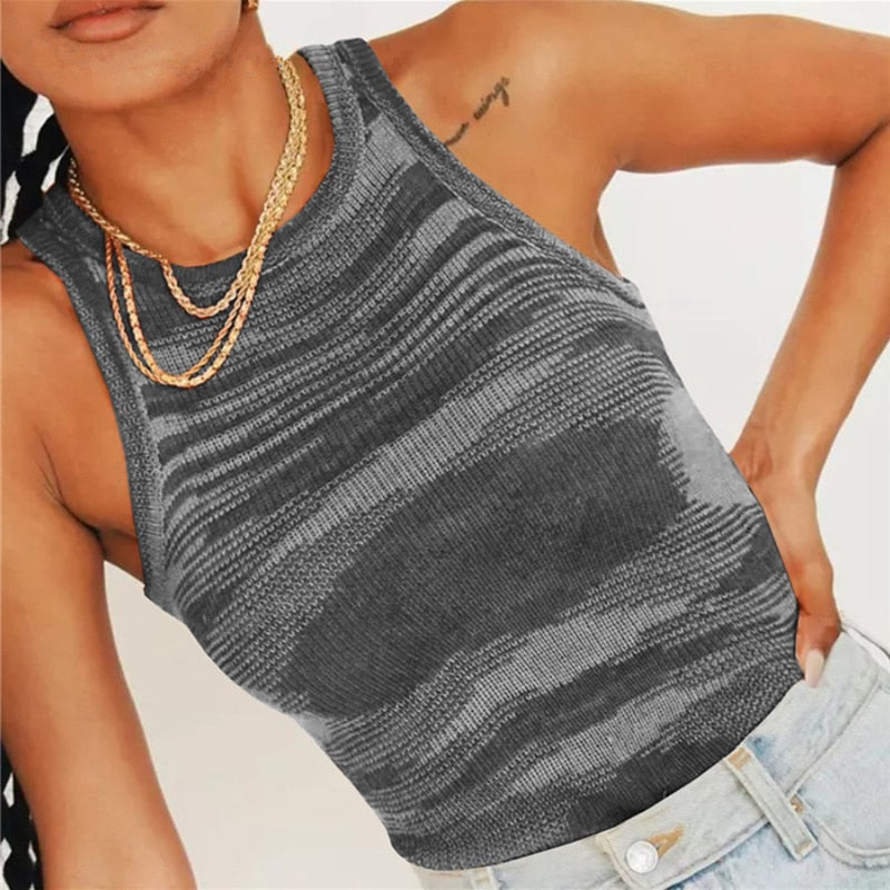 Women Vest Tanks Crop Top Sexy Sleeveless Round Neck Knitted Slim Tank Tops Clothes Tees for Female Ladies Summer 2021 New voguable