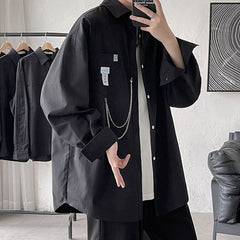 Oversized Short Sleeve Shirt For Men Streetwear Blouse Harajuku Chain Fashion Men's Shirts Korean Clothes Men's Clothing voguable