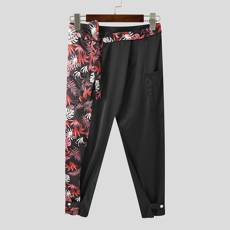 Voguable American Style New Men's Trousers Loose Comeforable Casual Solid Color Pantalons Stitching Printed Wide-leg Pants S-5X voguable