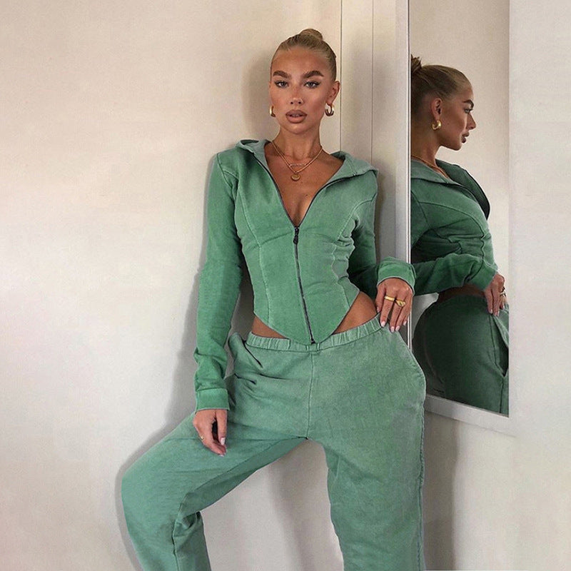 Voguable  Woman 2 Piece Outfits V-neck Zipper Long Sleeve Corset Top + Pants Sets Fashion Tracksuit Matching Sets Jogging Female Plus Size voguable