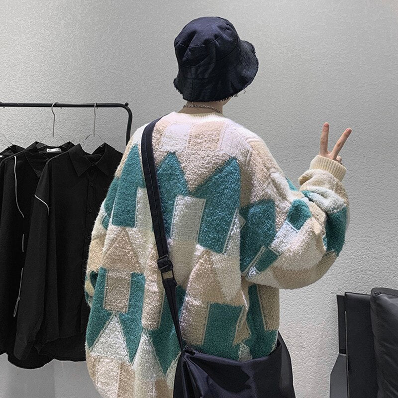 Voguable Autumn Winter Sweater Men Warm Fashion Retro Casual Knitted Pullover Men Loose Korean Knitting Soft Sweaters Men Clothes voguable