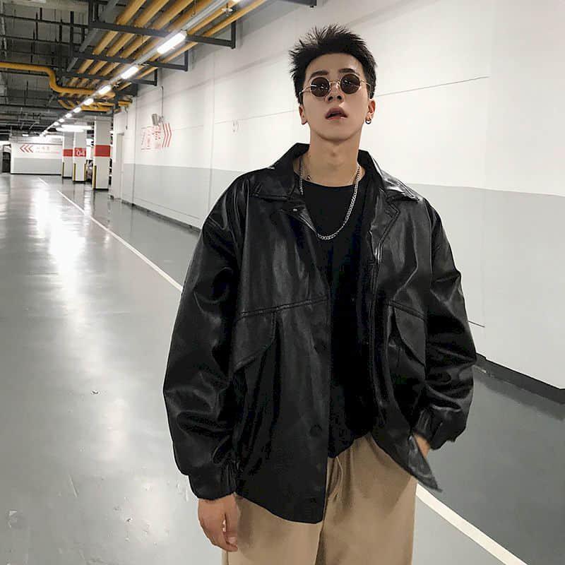Voguable Leather jacket male handsome bomb street motorcycle clothing spring autumn loose jacket Korean baseball uniform casual jacket voguable