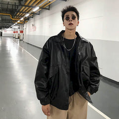Voguable Leather jacket male handsome bomb street motorcycle clothing spring autumn loose jacket Korean baseball uniform casual jacket voguable