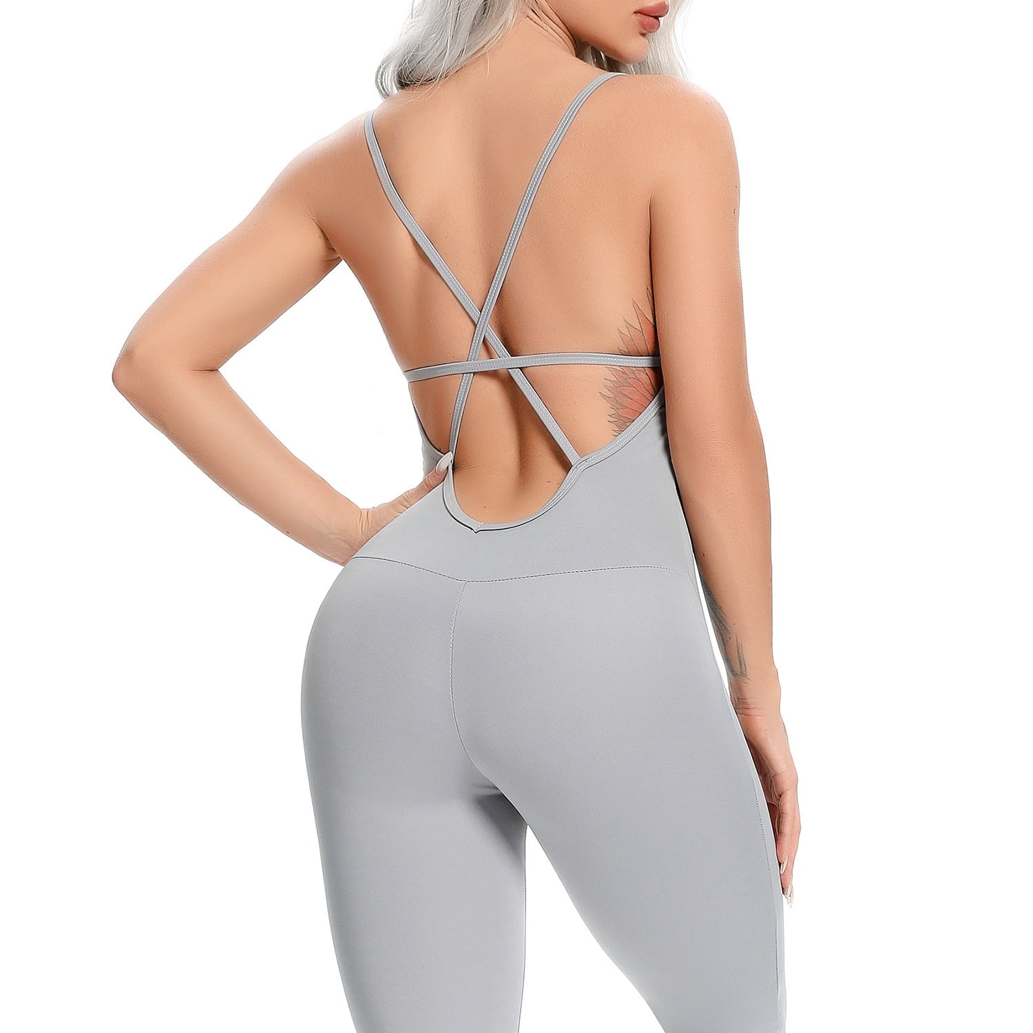 Fitness Yoga Set Women Sexy Jumpsuit Sleeveless Tracksuit One Piece Sports Clothing Backless Workout Sportswear Gym Leggings voguable