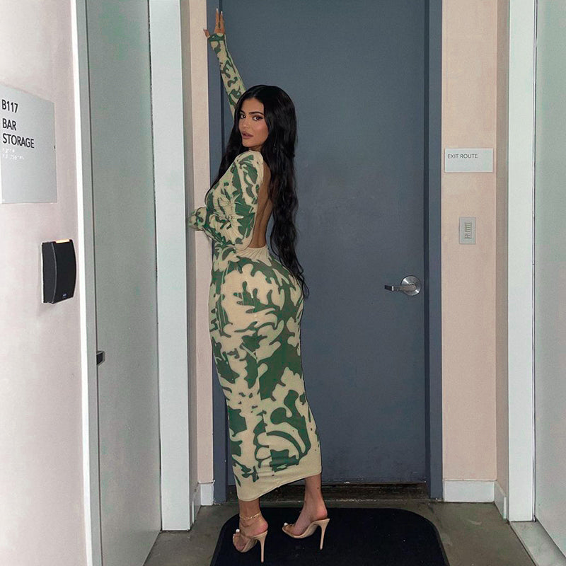 Voguable 2022 Long Sleeve Backless Sexy Camouflage Dress Summer Women Fashion Streetwear Outfits Solid Club Clothing voguable