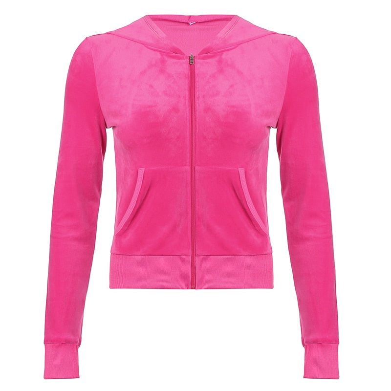 Voguable  Casual Velvet Crop Top Winter Jacket Women Green Pink Zip Up Hoodies Coats Ladies Fashion Skinny Overcoat Streetwear voguable