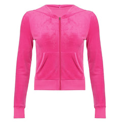 Voguable  Casual Velvet Crop Top Winter Jacket Women Green Pink Zip Up Hoodies Coats Ladies Fashion Skinny Overcoat Streetwear voguable