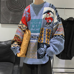 Voguable 2021 Geometry Sweater Jumper Men Korean Loose Knitted Sweater Clothing Oversize Top Couple Casual Knitting Pullovers Men voguable