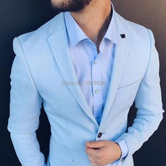Voguable Slim Fit Men Suits for Wedding Prom Tuxedos 2019 Light Sky Blue 2 Piece Jacket Pants Male Suit Set Man Stage Clothes voguable