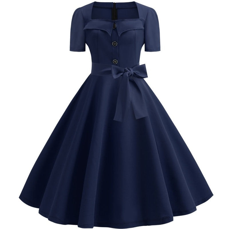 Voguable  Women Summer Dress Elegant Retro Vintage 50s 60s Robe Rockabilly Swing Pinup Dresses Casual Plus Size Red Party Vestidos voguable