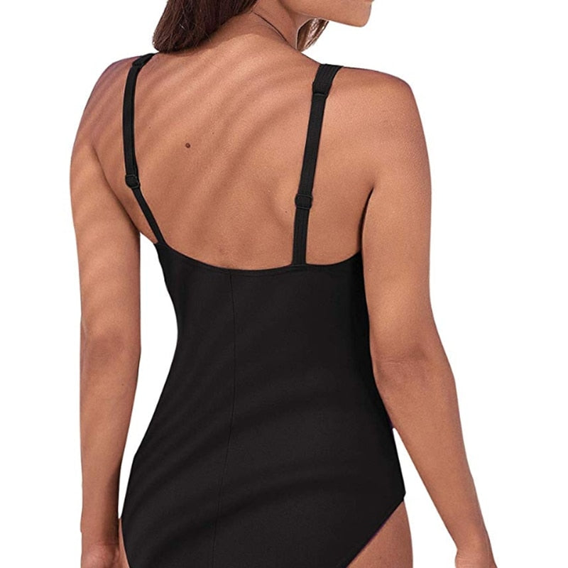 2022 One Piece Swimsuit Women Tummy Control Swimwear Plus Size Bathing Suit Ruched Monokini Vintage Solid Summer Beachwear 2XL voguable