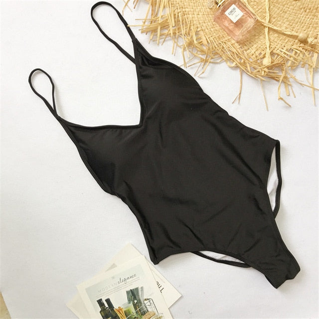 Voguable   2022 V Neck Female Swimwear One Piece Swimsuit Women Backless Monokini Sexy Bather Plus size High cut Bathing Suit Swim Bodysuit voguable