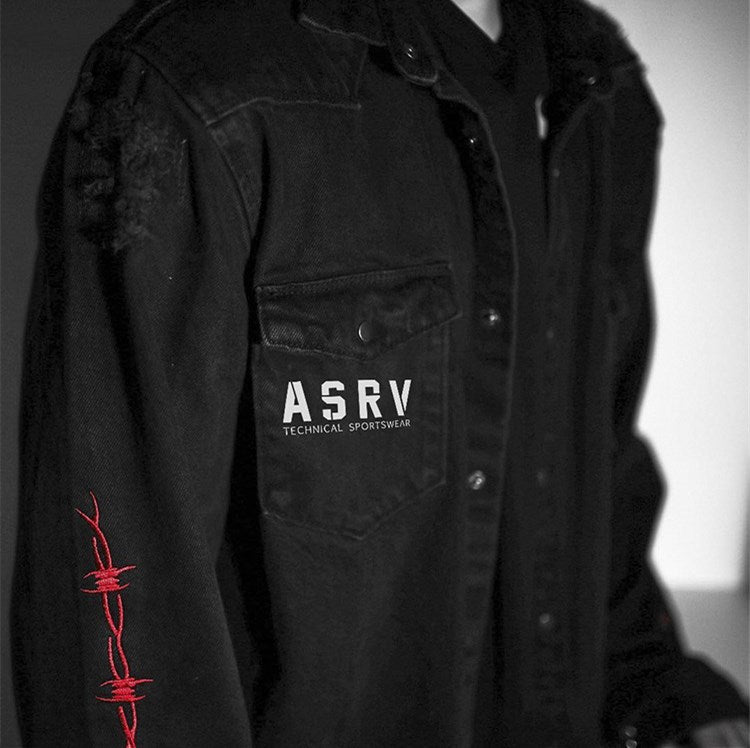 Voguable Harajuku Gothic Demon Hunter Skull denim jacket men Rock punk heavy metal Sweatshirt sudadera suspenders hole streetwear voguable