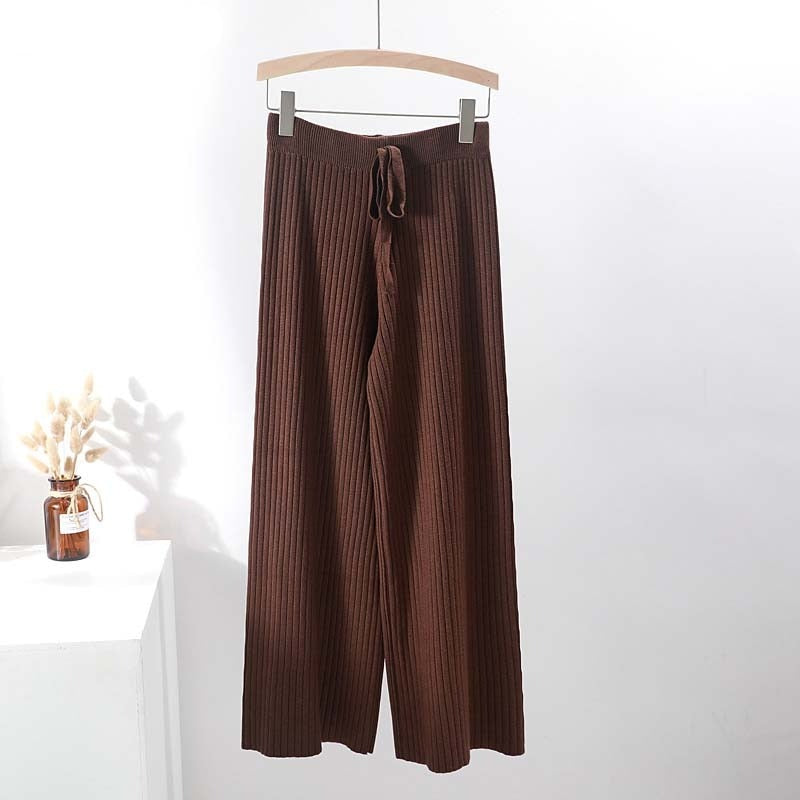 2022 new casual straight pants  women female drawstring loose high waist knitted wide leg pants casual Trousers voguable