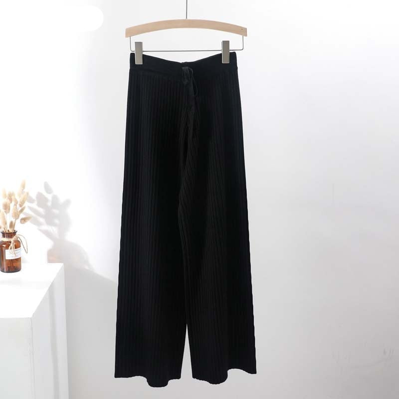 2022 new casual straight pants  women female drawstring loose high waist knitted wide leg pants casual Trousers voguable