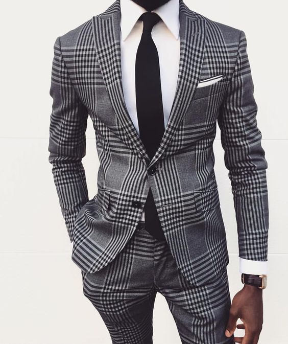 Mens Vintage Plaid Suits British Style Men Slim Fit Tuxedos Notch Lapel Groomsmen Wedding Blazer For Men Tuxedos(jacket+pant) voguable