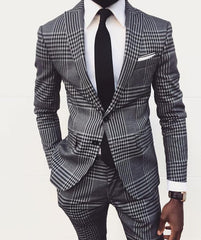 Mens Vintage Plaid Suits British Style Men Slim Fit Tuxedos Notch Lapel Groomsmen Wedding Blazer For Men Tuxedos(jacket+pant) voguable