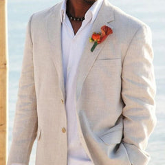 Voguable Beige Linen Men's Suits for Summer Beach Wedding 2 Piece Italian Coat Set Jacket with Pants Bespoke Groom Tuxedos Male Fashion voguable