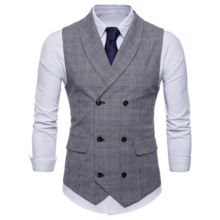 Voguable New Brand Classic Plaid Suit Vest Men Slim Fit Double Breasted Vest Waistcoat Mens Business Wedding Tuxedo Vest Gilet Homme voguable
