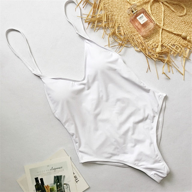 Voguable   2022 V Neck Female Swimwear One Piece Swimsuit Women Backless Monokini Sexy Bather Plus size High cut Bathing Suit Swim Bodysuit voguable