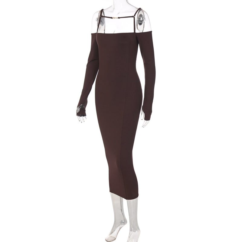 Voguable Ribbed Solid Slash Neck Slip Long Sleeves Bodycon Mini Dress 2022 Fashion Women Elegant Streetwear Evening Party Y2K voguable