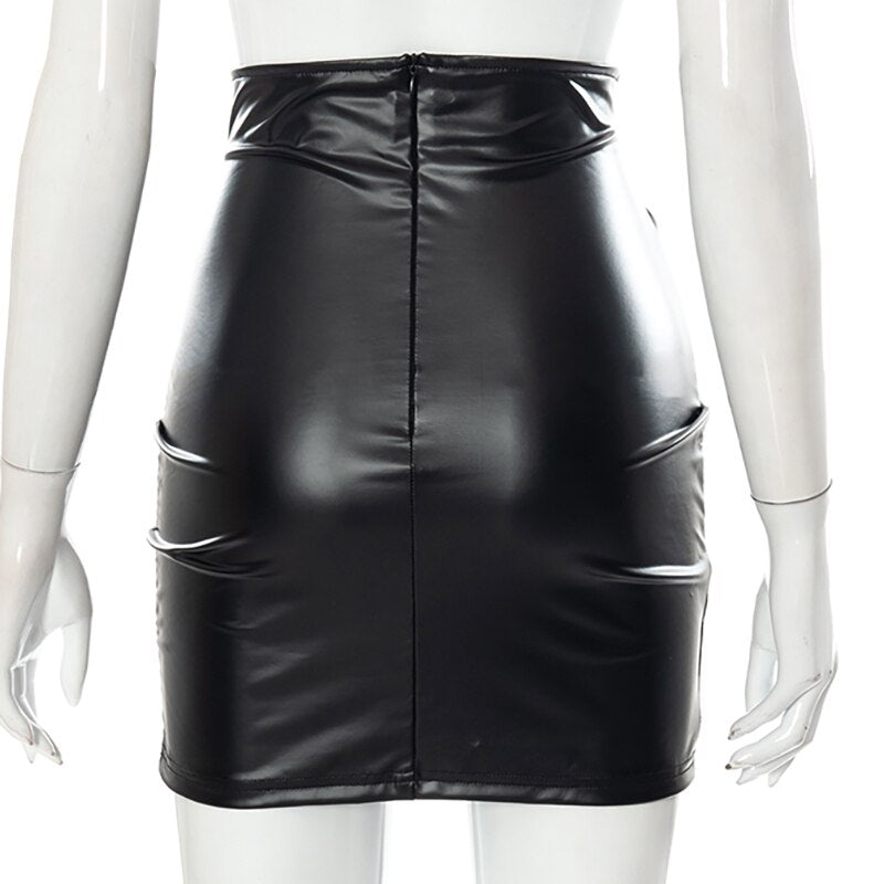 Voguable  Pu Leather High Waist Folds Zipper Sexy Mini Skirt 2022 New Fashion Women Elegant Streetwear Party Clothings Y2K voguable