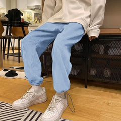 Voguable Man Casual Tie Leg Straight Pants Woman Corduroy Solid Color Oversize Trousers Man Warm Korean Streetwear Pants voguable