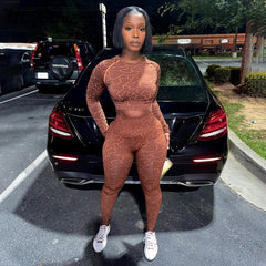 Voguable   2022 Summer Print Long Sleeves Slim Navel Top Leggings Set Bodycon Sexy Party Elegant Club Y2K Robe Beach voguable