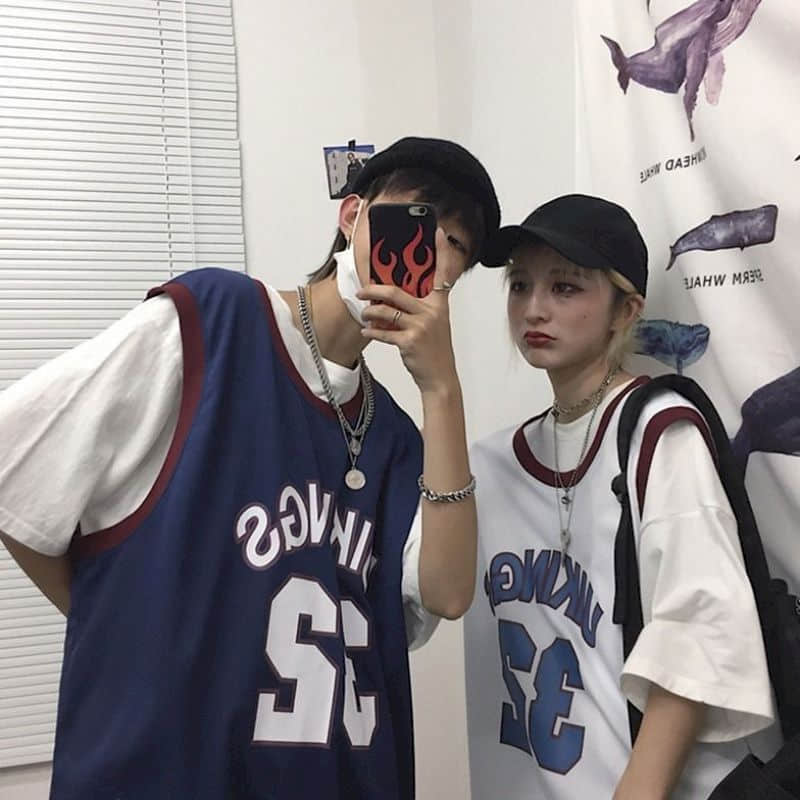 Shirt Basketball uniform two-piece student summer Korean retro all-match t-shirt loose O-neck letters sleeveless vest cool lover voguable