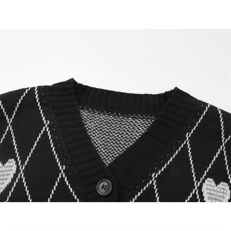 Voguable 2022 Gothic Style Fashion Oversized Black Cardigan For Women Sweater Long Sleeve V-neck Harajuku Loose Vintage Knitwear Tops Coat voguable