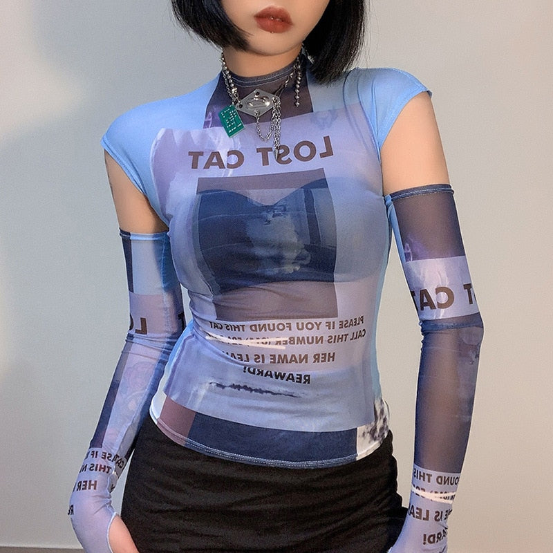 Y2K Slim Bodycon Tops Summer Fashion Women Printing T-Shirt Long Oversleeve Party Club Outfit Casual Streetwear voguable