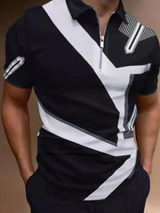 Voguable 2021Men Tshirts  Stripe Short Sleeve Polo Shirts Streetwear Mens Clothing Slim Zipper Neck Turn Down Collar Graphic T Shirt Tops voguable