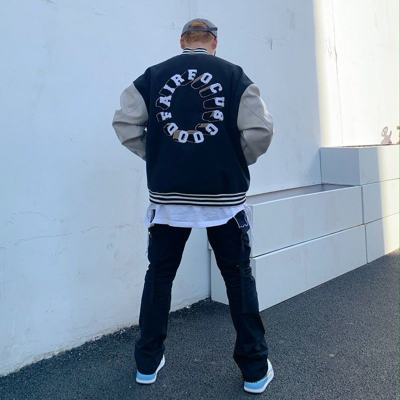 Voguable 2021 spring autumn Oversized baseball uniform jacket vibe embroidery men women flocking hip-hop leather sleeve caot punk bomber voguable