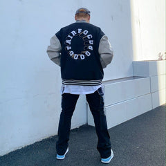 Voguable 2021 spring autumn Oversized baseball uniform jacket vibe embroidery men women flocking hip-hop leather sleeve caot punk bomber voguable