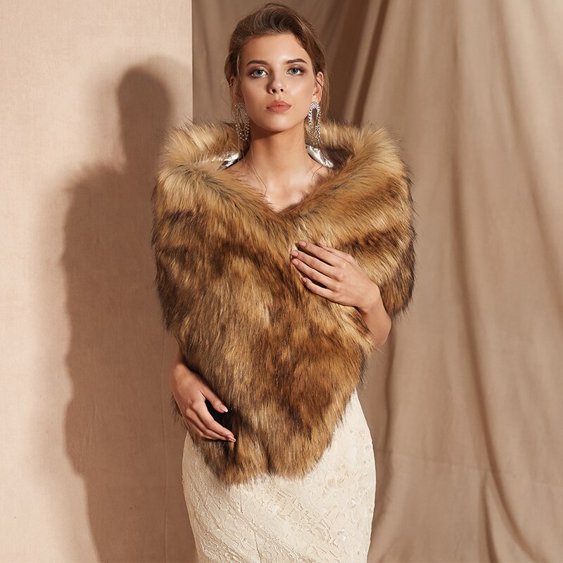 Wedding Bolero Winter Bridal Shrug Faux Fur Shawls Women Wraps Jacket Party Coat Shawl White Cape Faux Fur Coat Fur Robe voguable